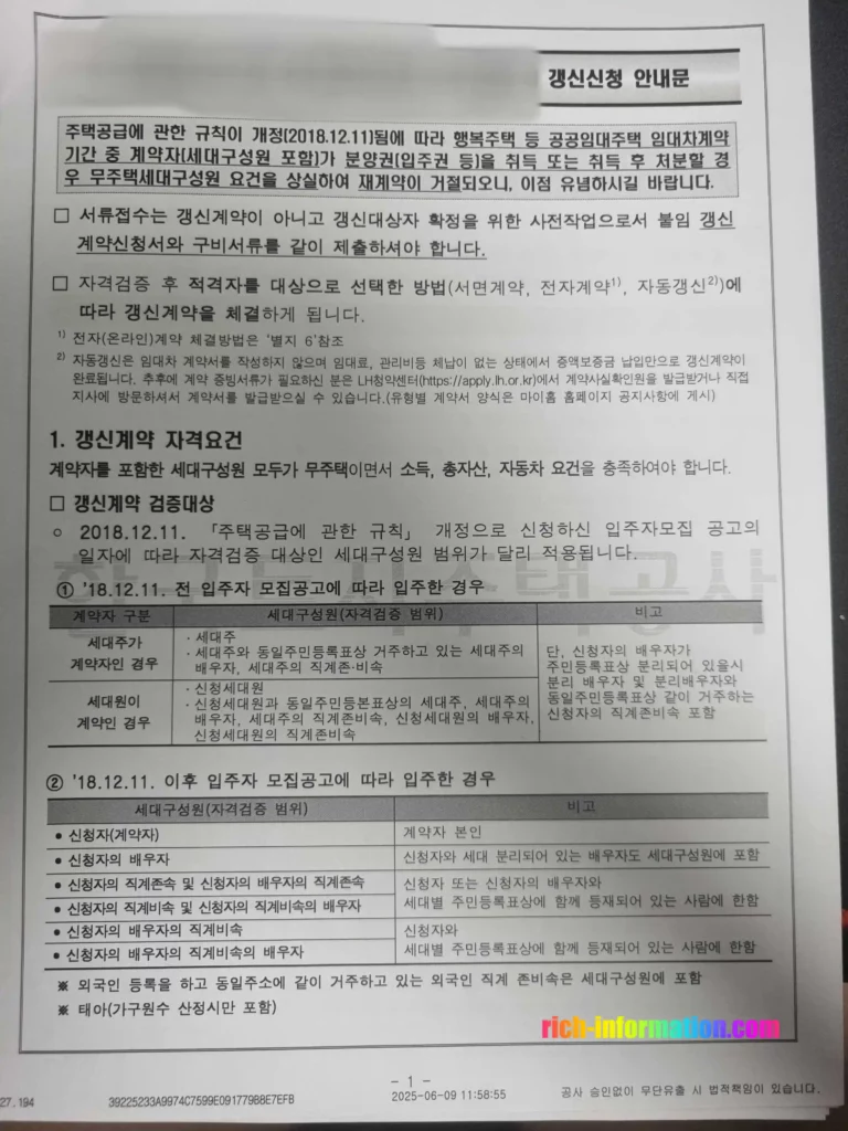 LH행복주택 재계약방법 및 필수서류 (+후기) 2 갱신 신청 안내문